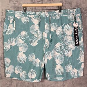 NWT New Dreamland Aqua Teal White Tropical Shorts Drawstring Belt Size 50